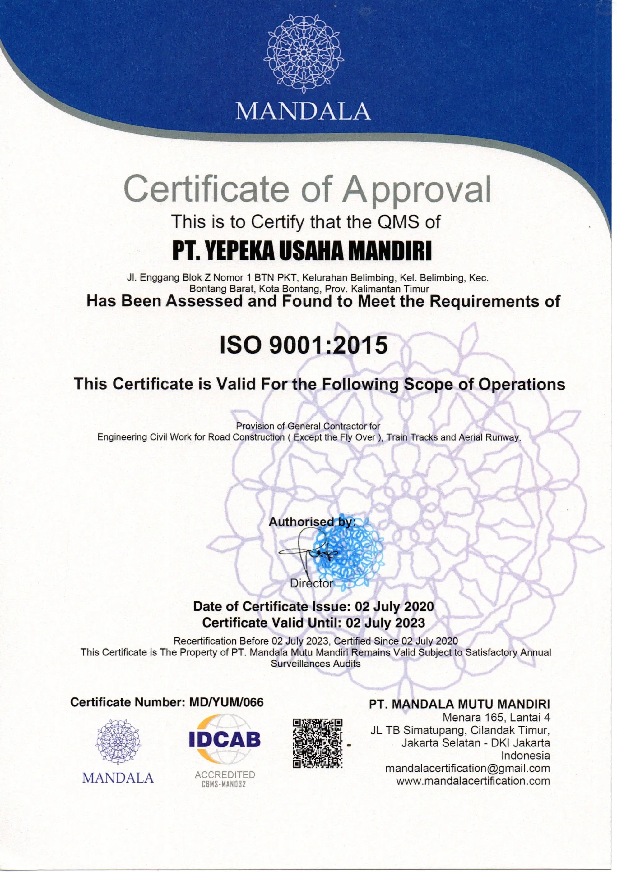 Sertifikat - ISO 9001 Managemen Mutu